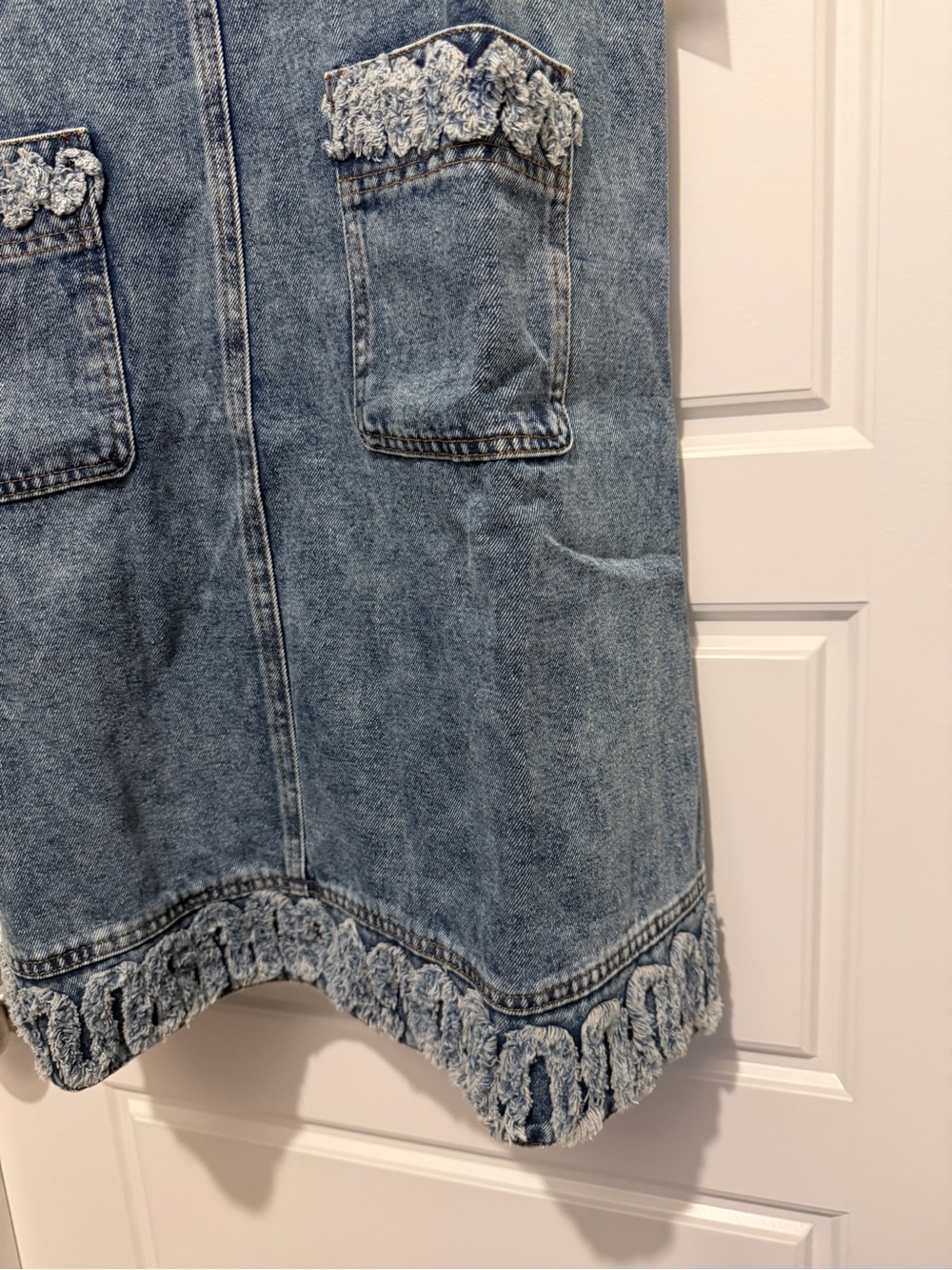 bohme Washed Blue Denim Shift Dress with Crochet Trim - Picture 2 of 6